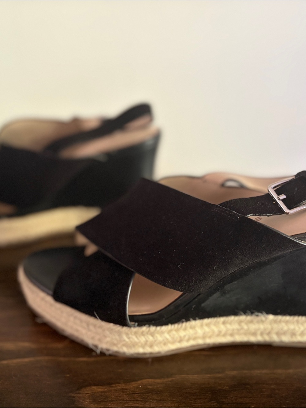 H by Halston Stella crossover sling back espadrille wedges - Black Suede Sz 8.5M